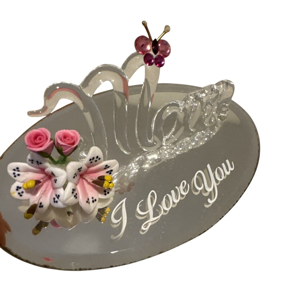Handcrafted Glass Baron Glass Figurine Mom I love You Genuine Crystal Butterfly